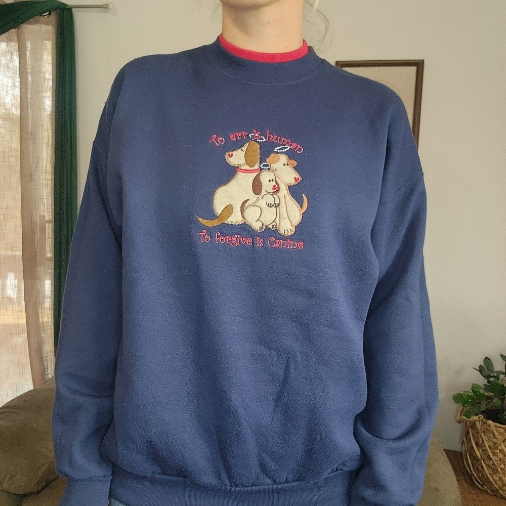 Vintage "Canine Love" Dog Graphic Crewneck Sweater Size Large